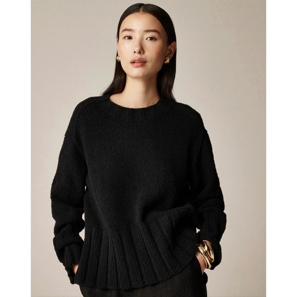 J Crew Marina Sweater S Black Textured Cotton Blend Chunky Knit Boxy Pullover